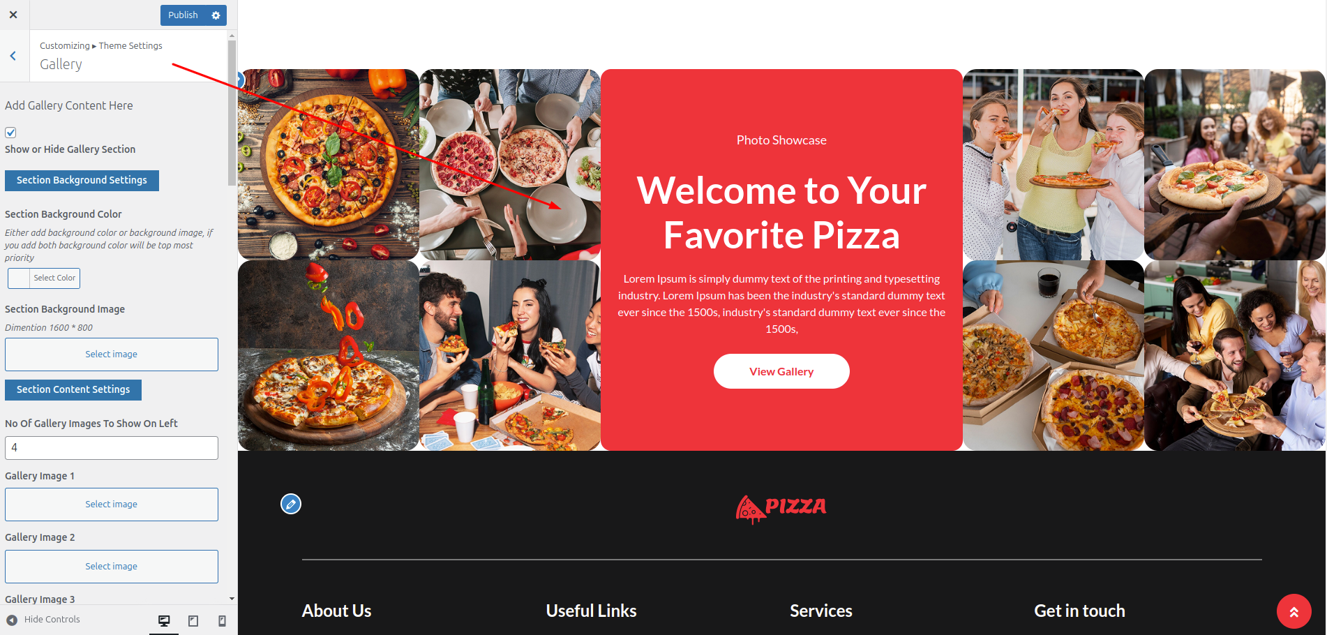 Gallery Plans Customizer Settings