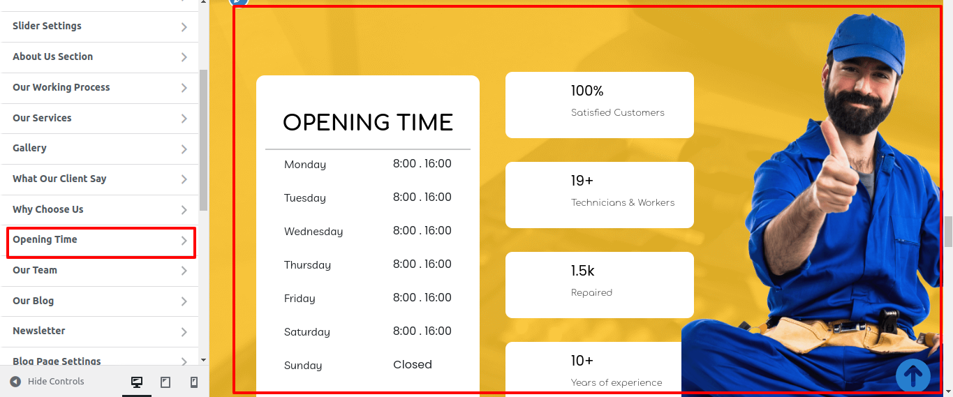 Opening Time Section