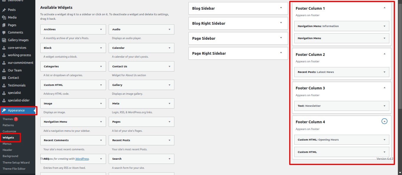 Footer Dashboard Setup