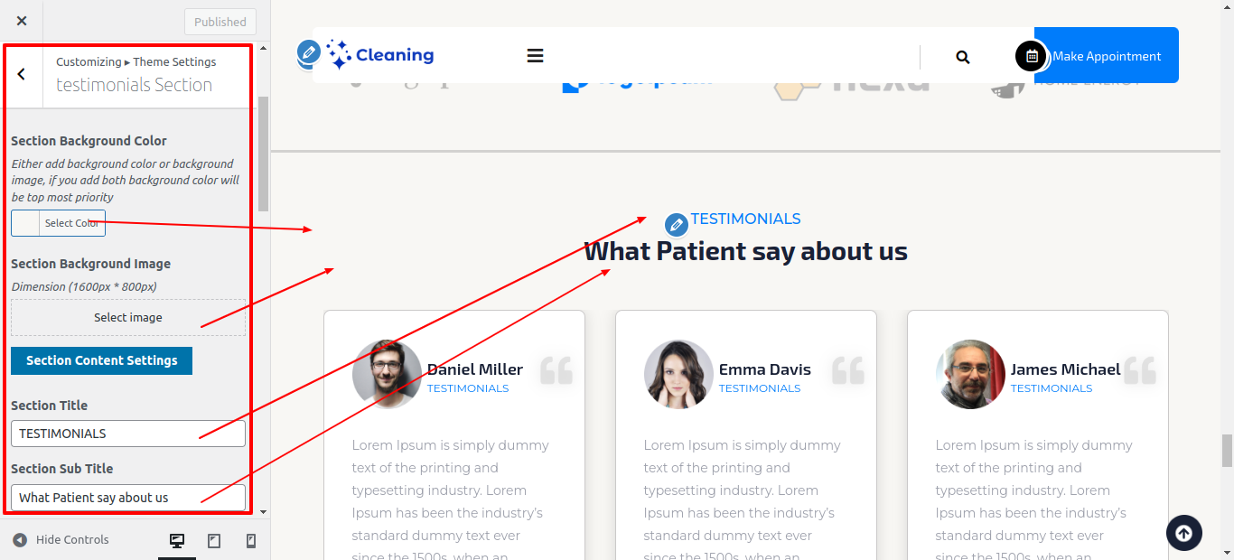 Testimonial Customizer Settings