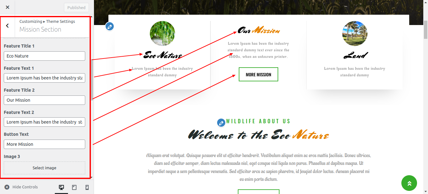 Mission Section Customizer Settings