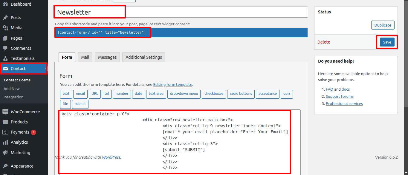 Newsletter Customizer Settings