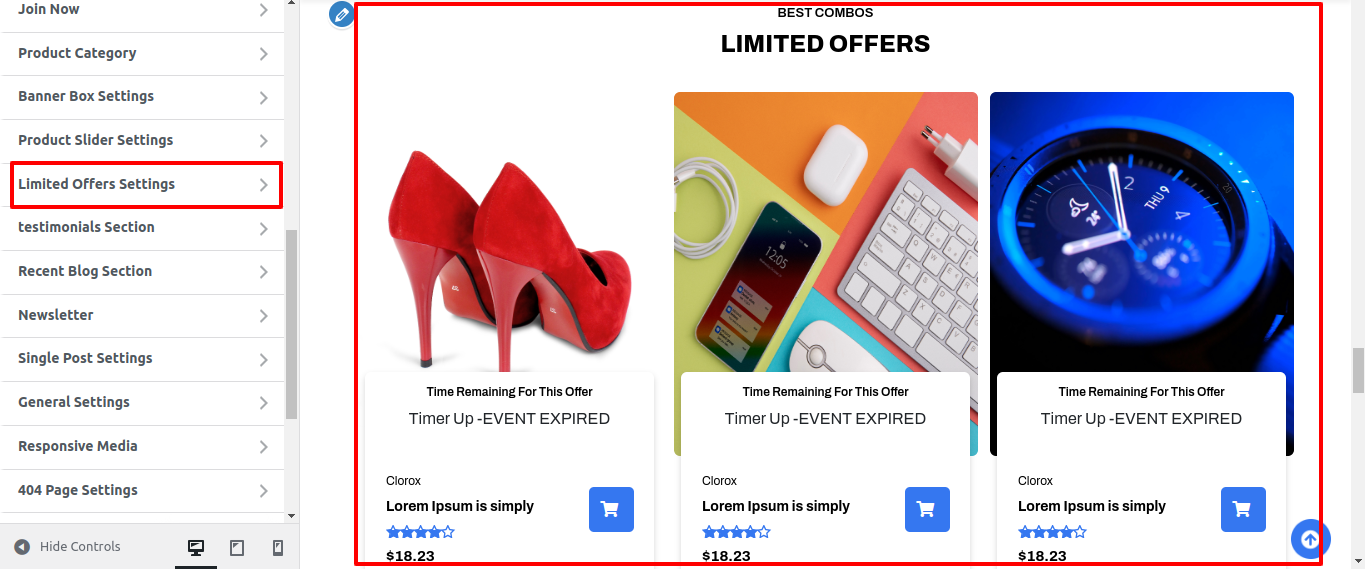 Limited Offers Customizer Settings