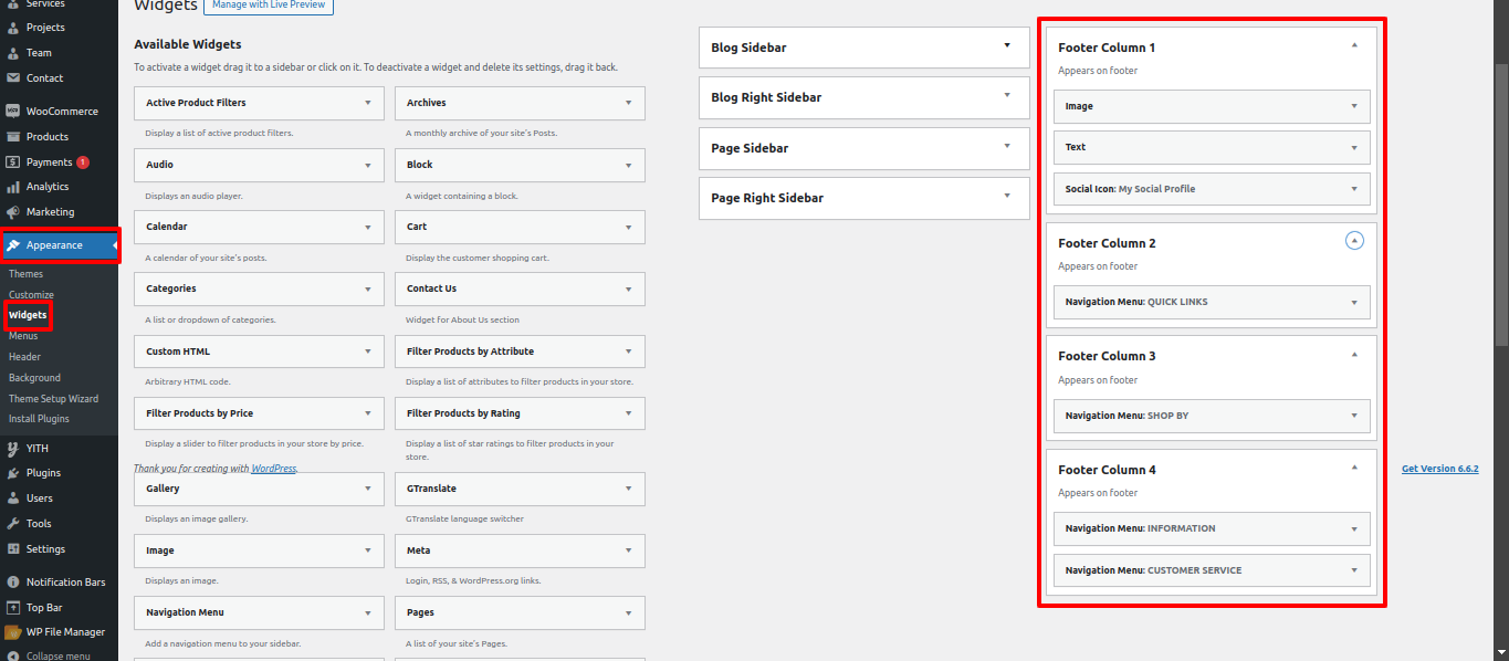 Footer Dashboard Setup