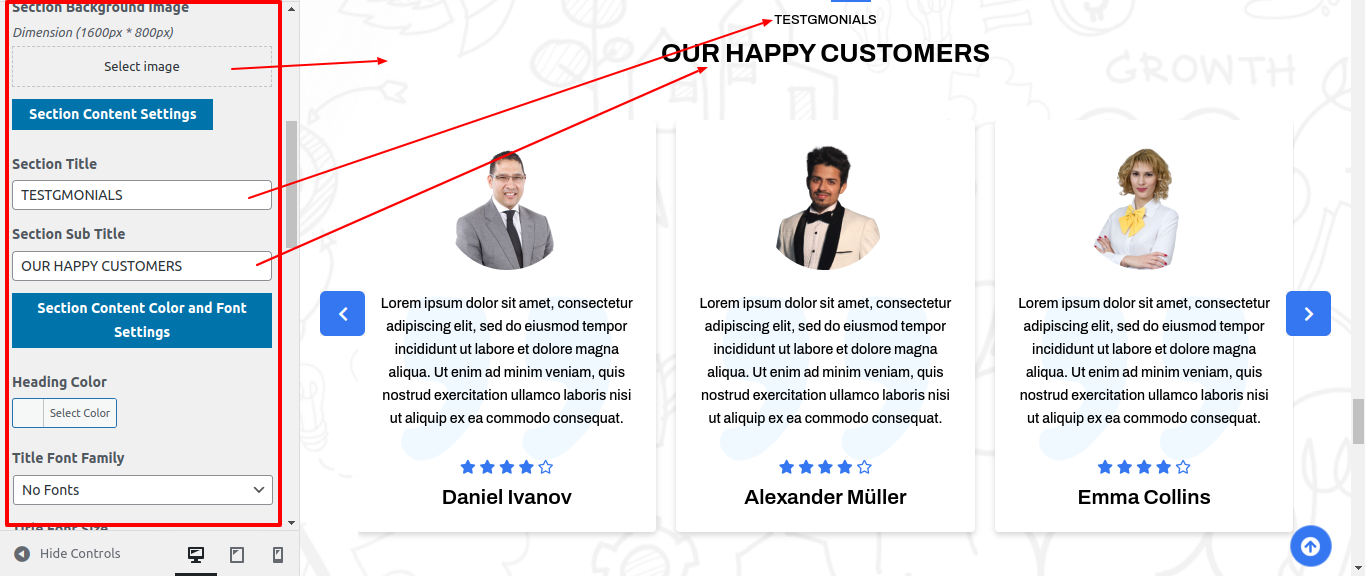 Testimonial Customizer Settings