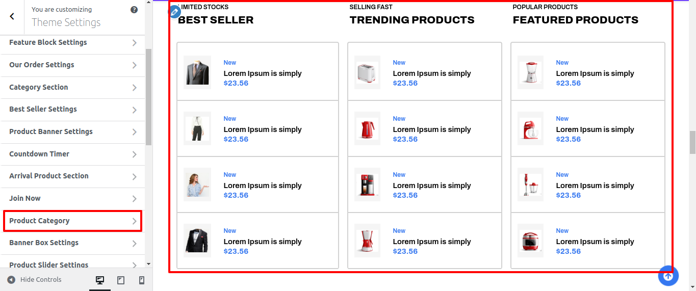 Product Category Section