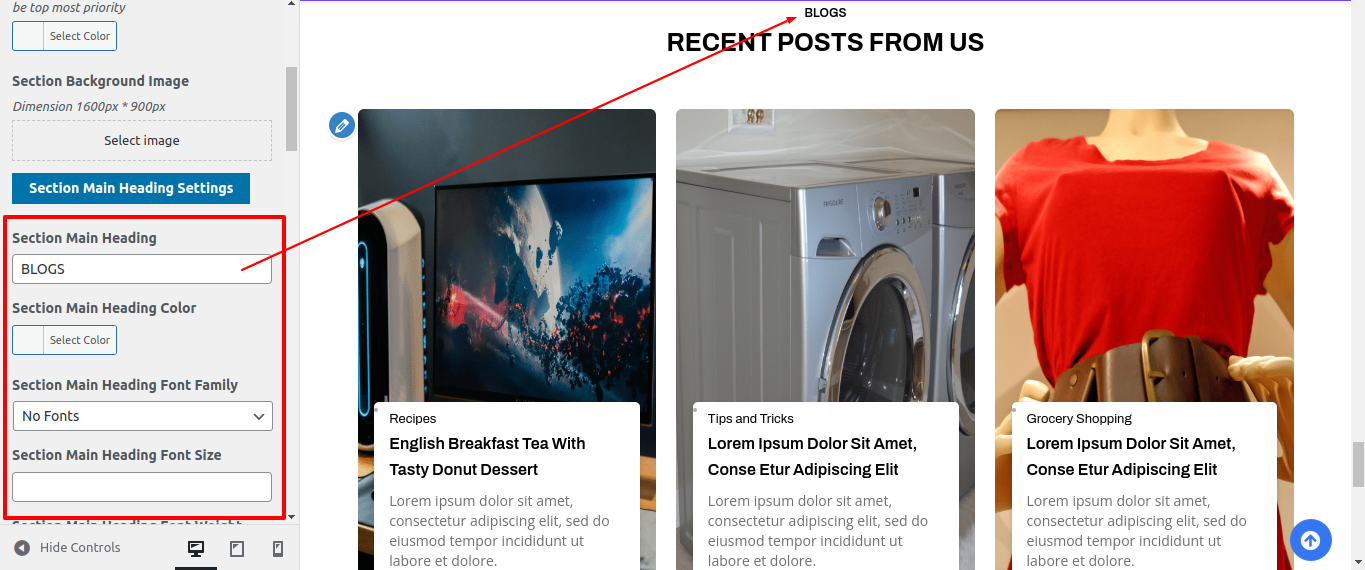 Recent Post Customizer Settings
