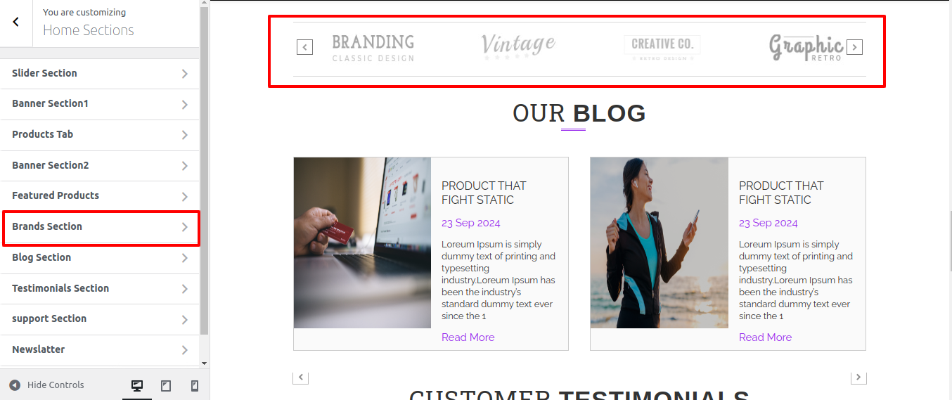 Brands Section Customizer Settings