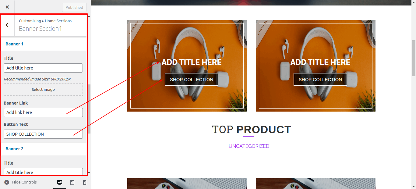 Banner Section 1 Customizer Settings