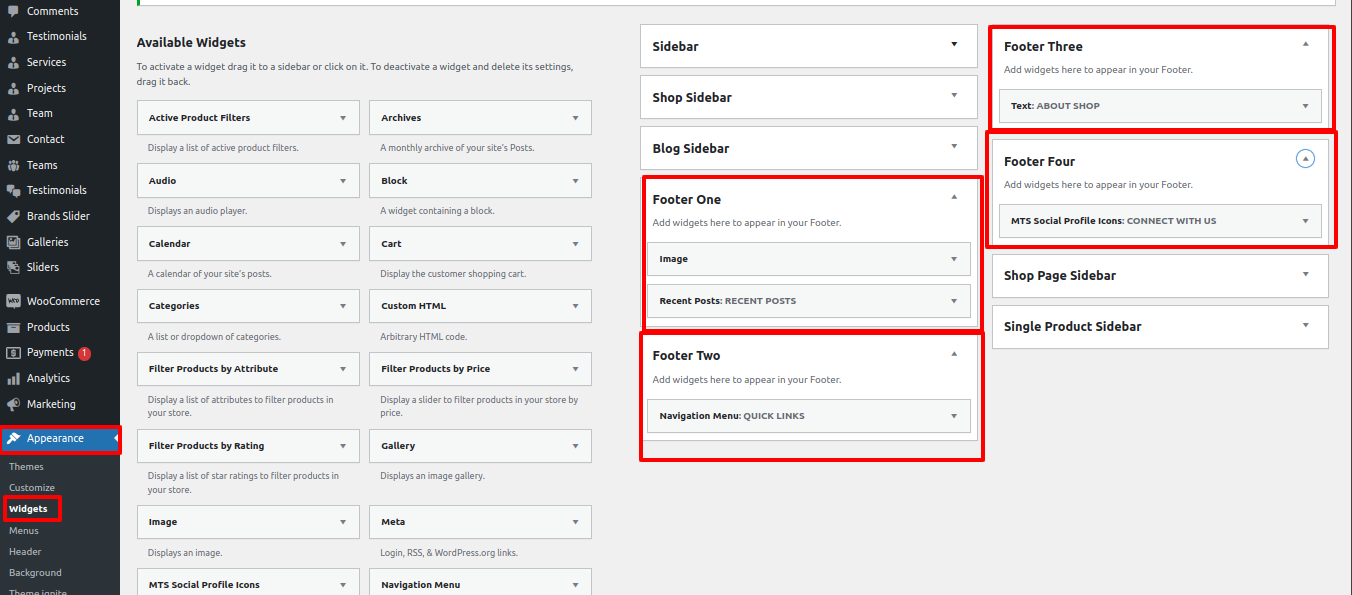 Footer Dashboard Setup