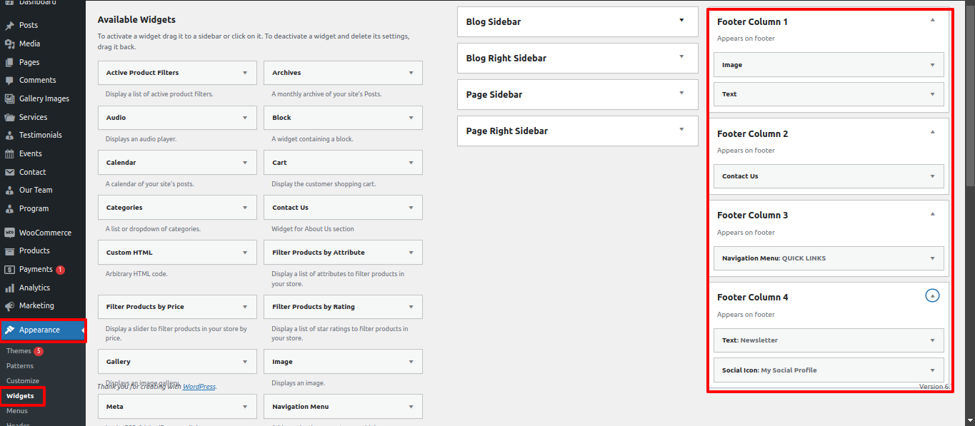 Footer Dashboard Setup