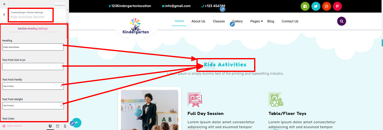 Kids Activities Section 