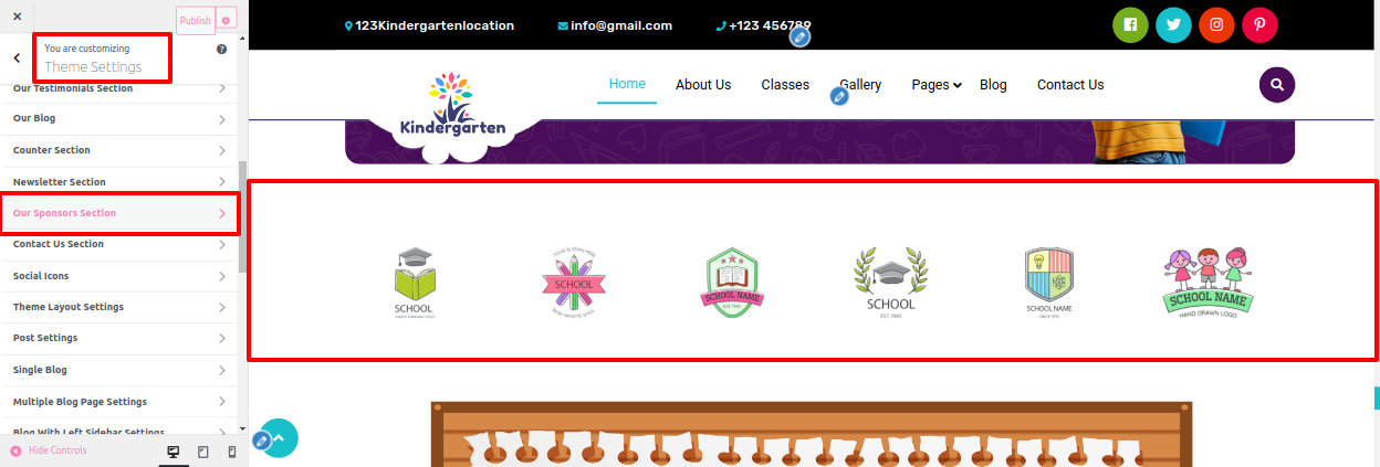 Sponsors Customizer Settings