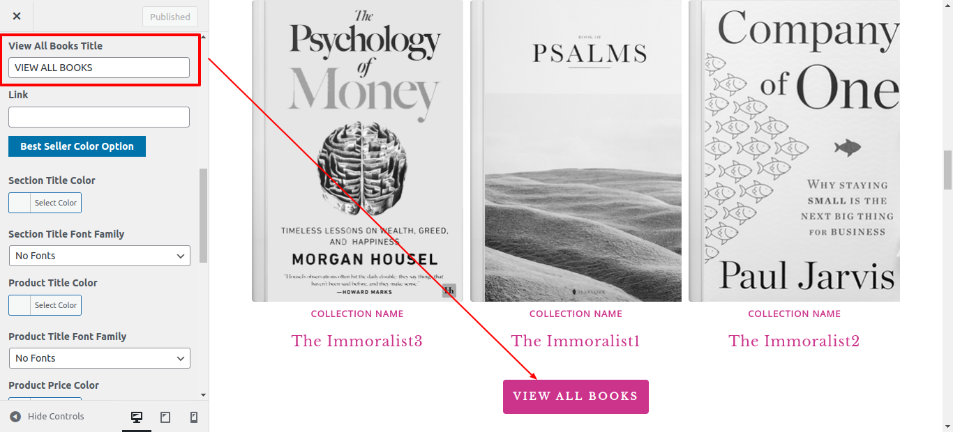 Best Seller Books Customizer Settings
