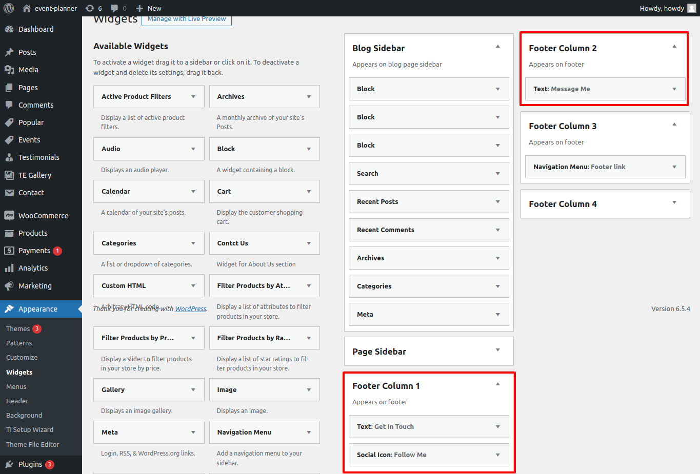 Footer Dashboard Setup