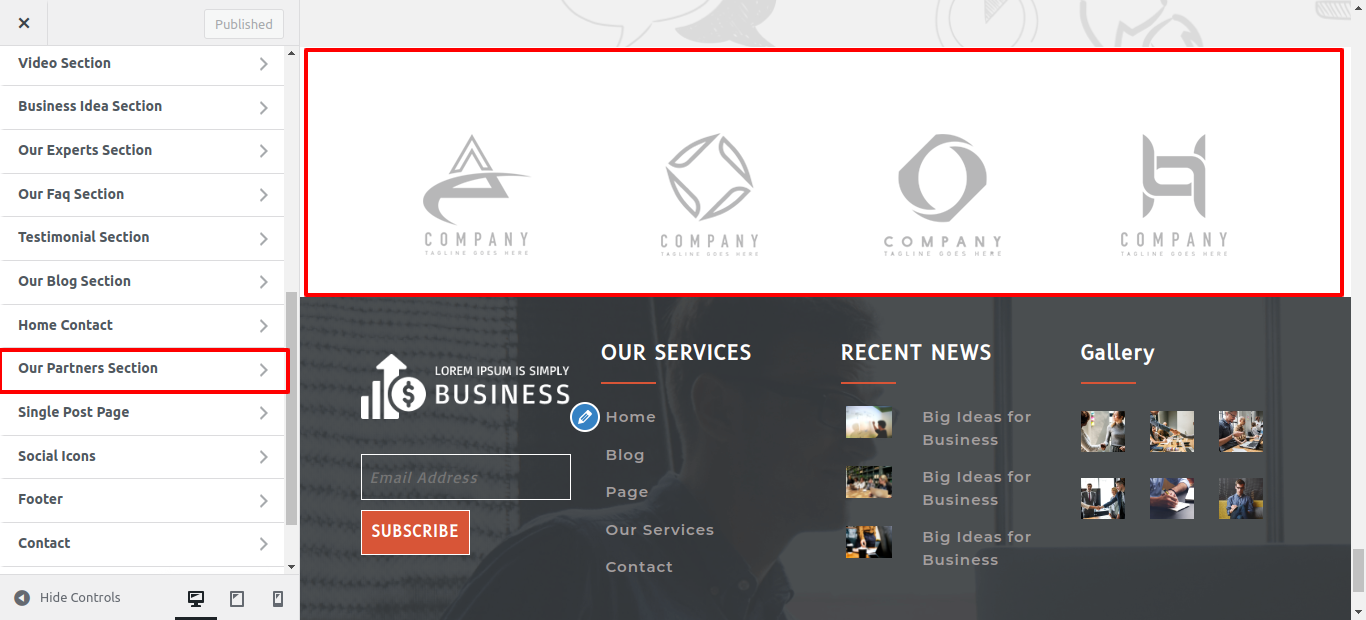 Our Partners Customizer Settings