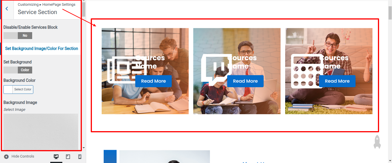 Service Customizer Settings