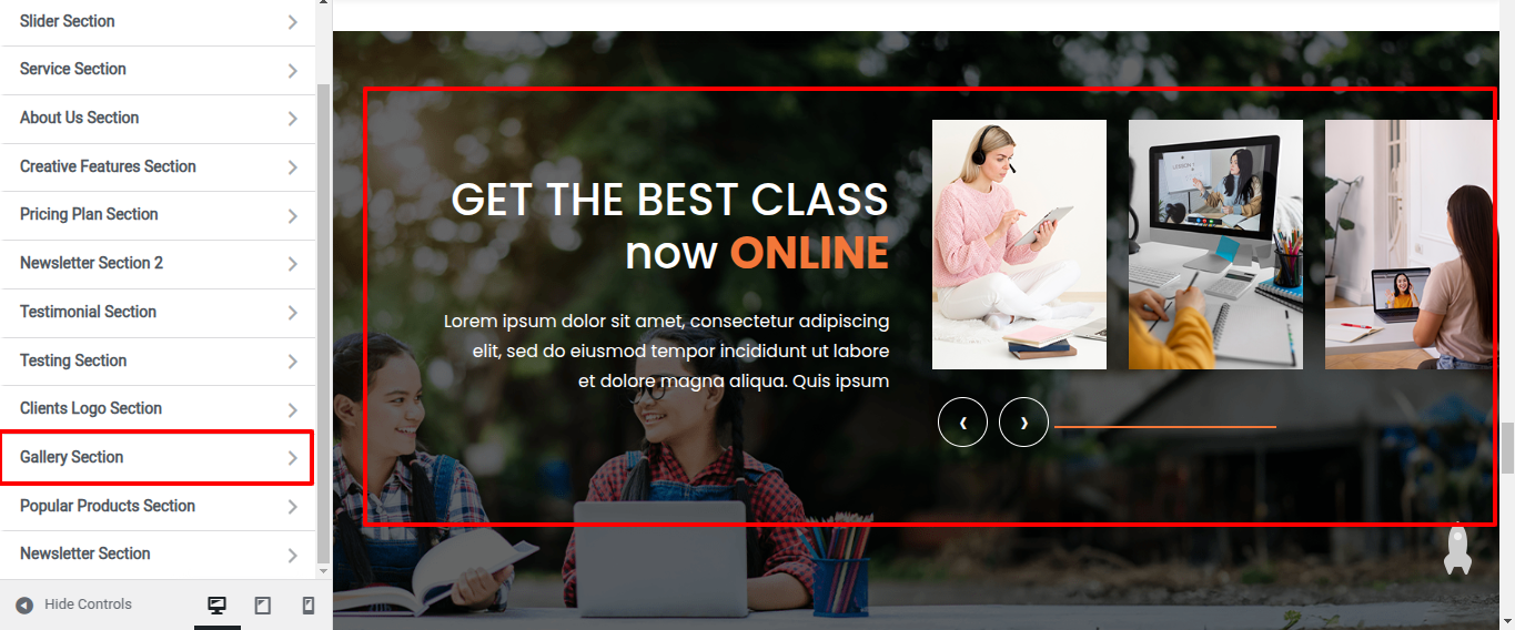Gallery Customizer Settings