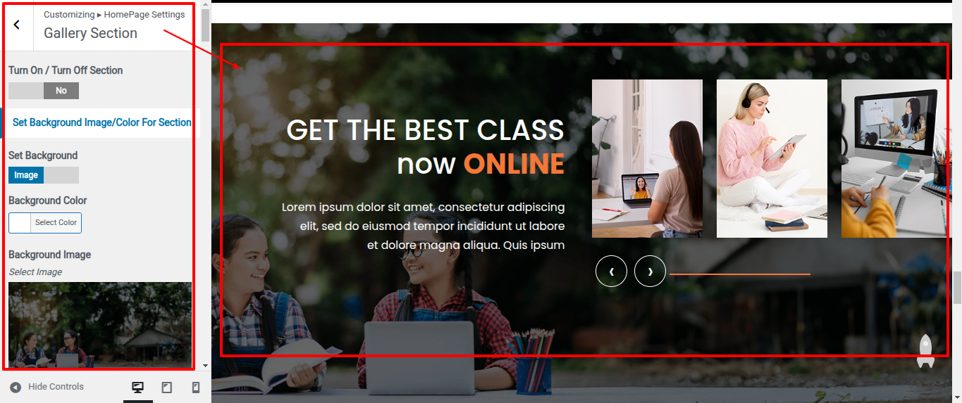 Gallery Customizer Settings