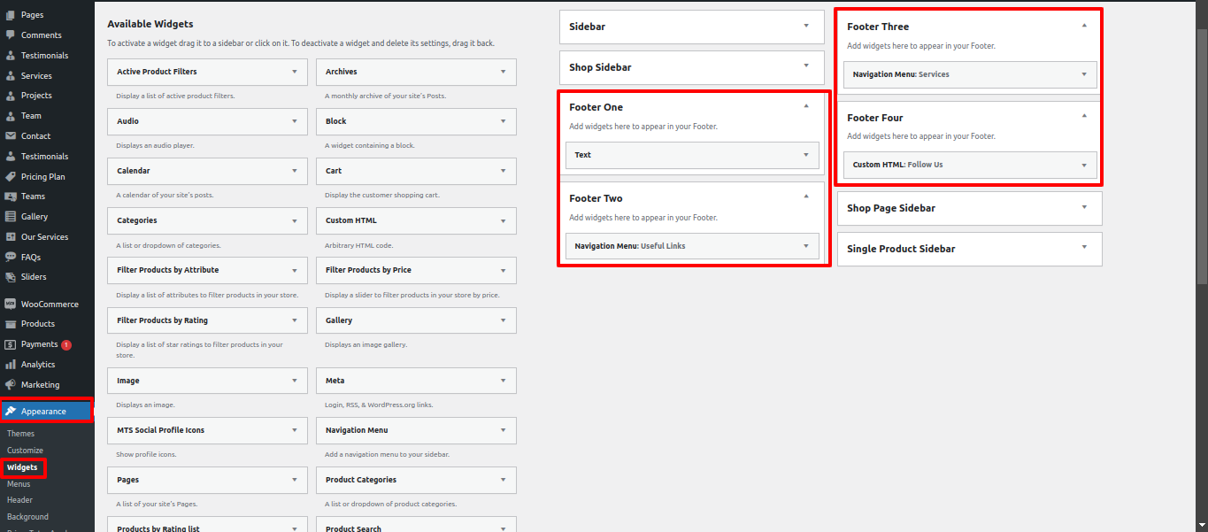 Footer Dashboard Setup