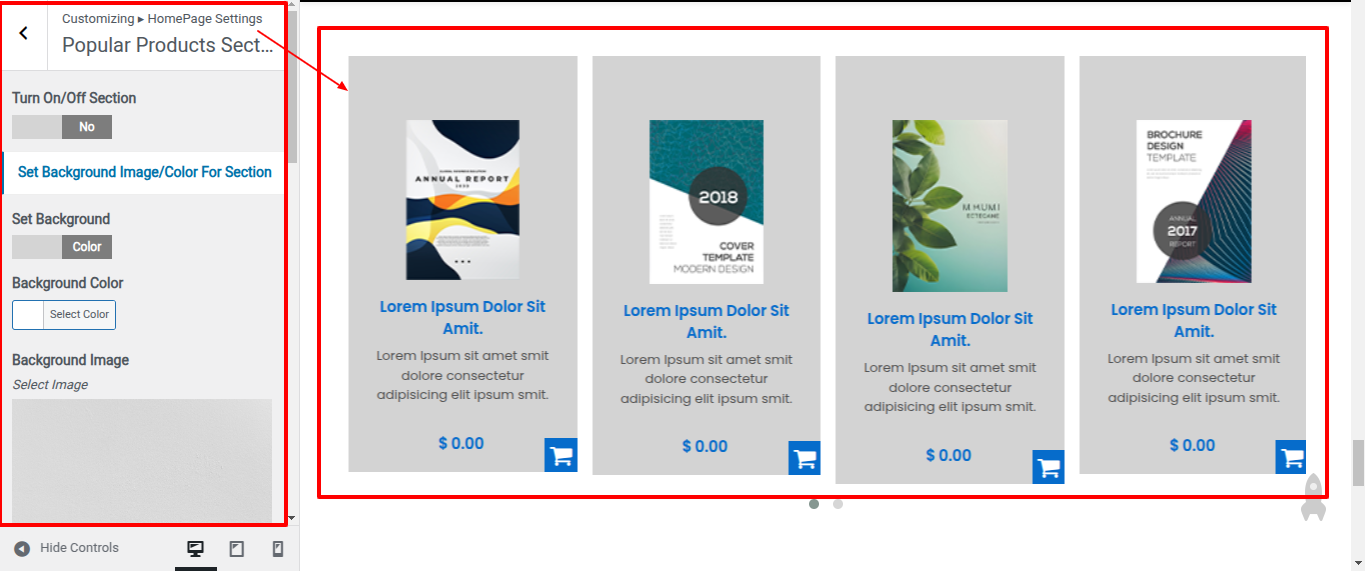 Popular Products Customizer Settings