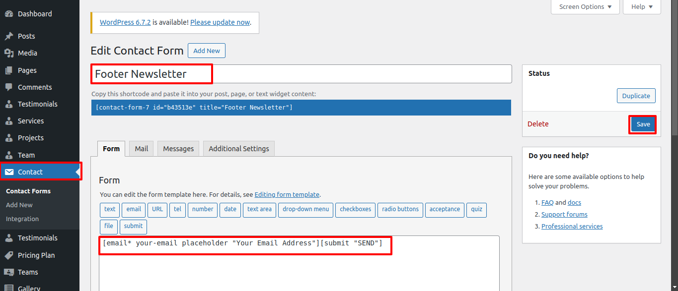 Footer Newsletter Settings