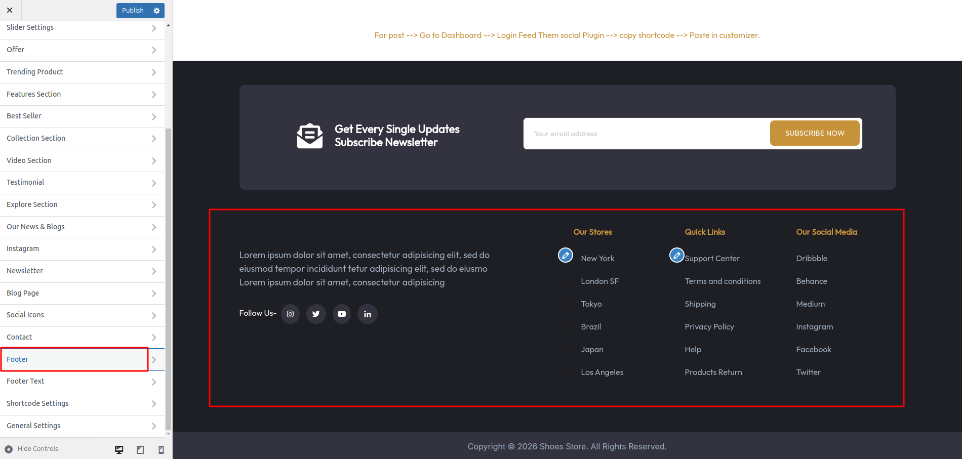 Footer Dashboard Setup