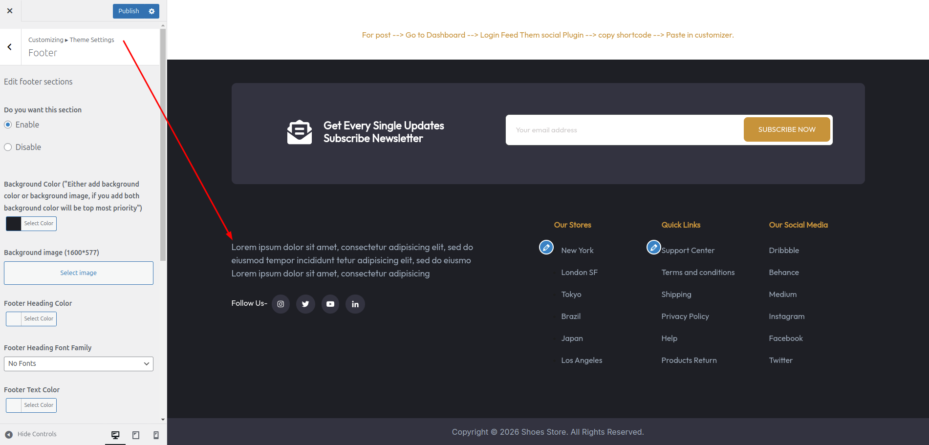 Footer Dashboard Setup