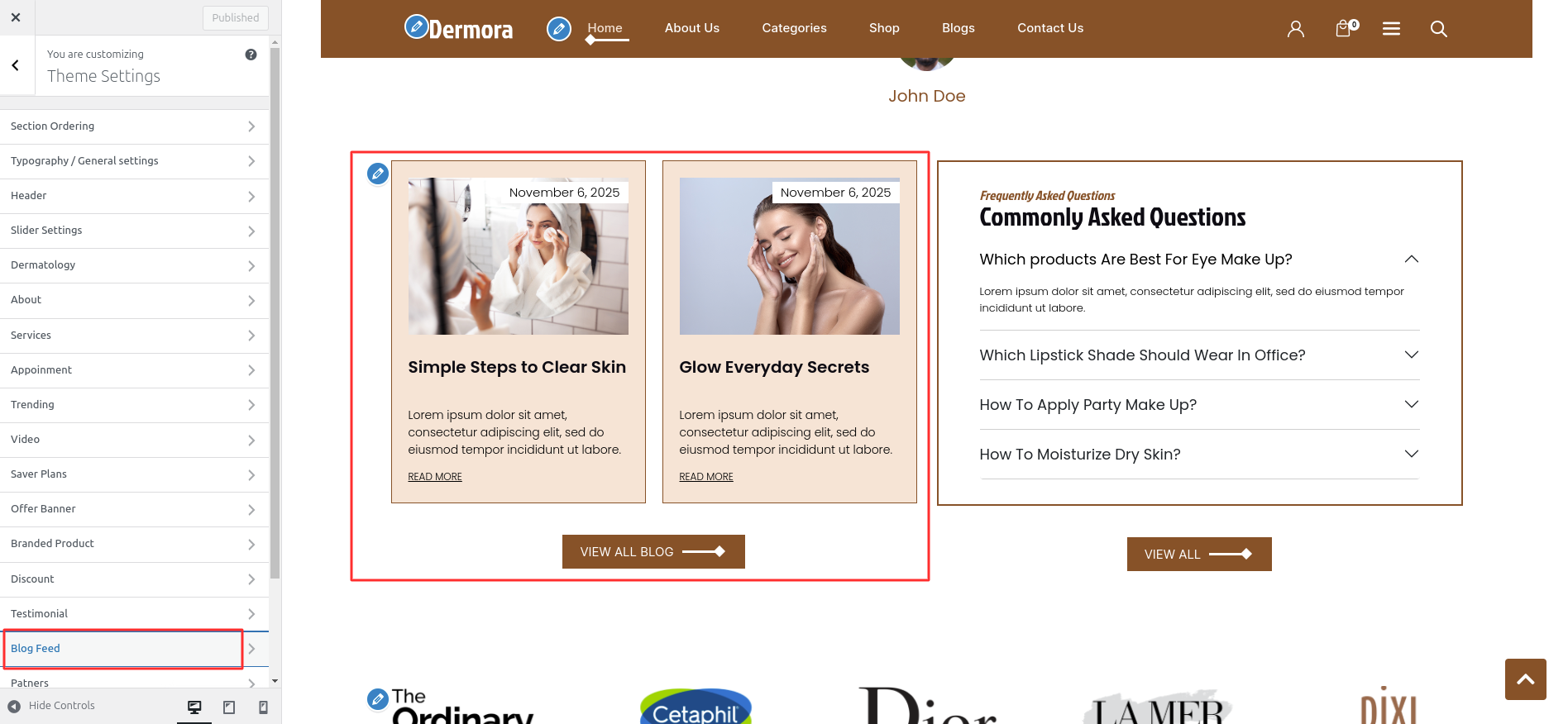Blog Customizer Settings