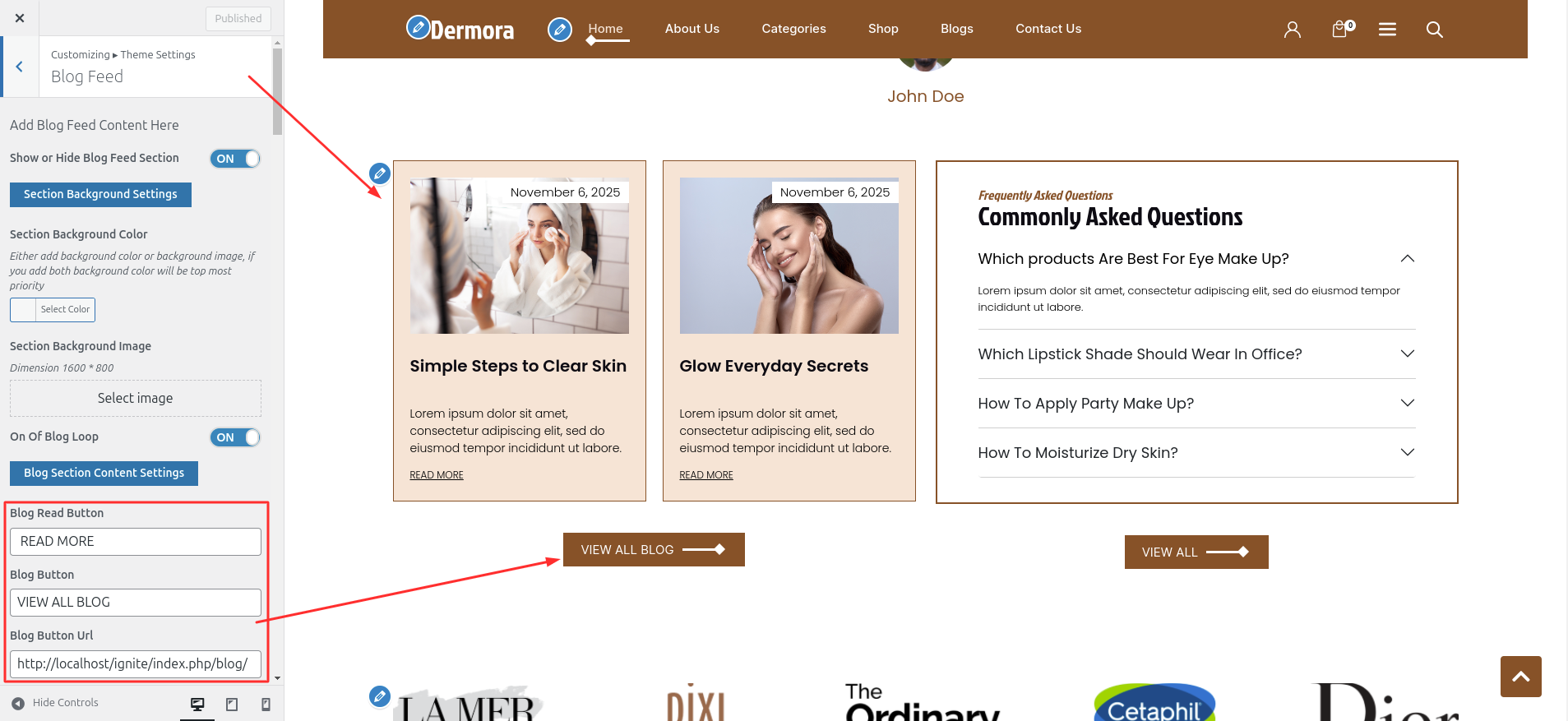 Blog Customizer Settings