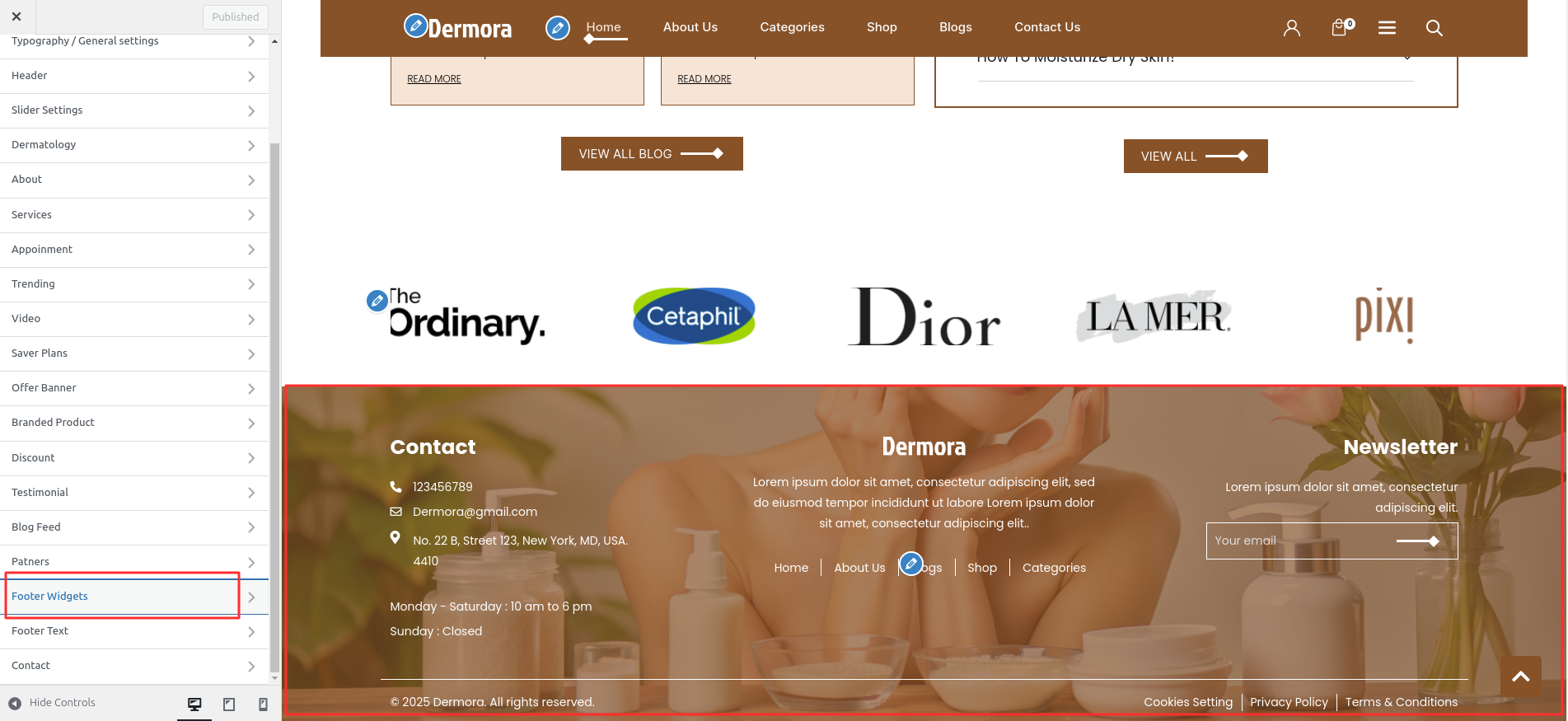 Footer Dashboard Setup