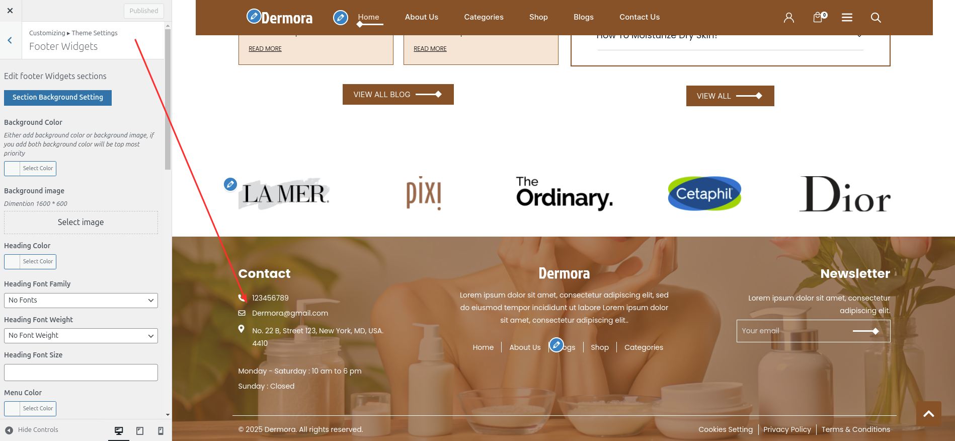 Footer Dashboard Setup