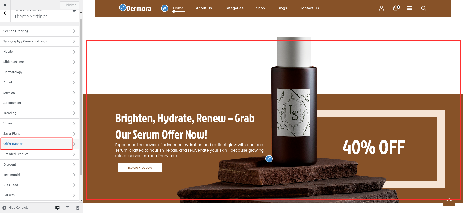 Offer Banner Customizer Settings
