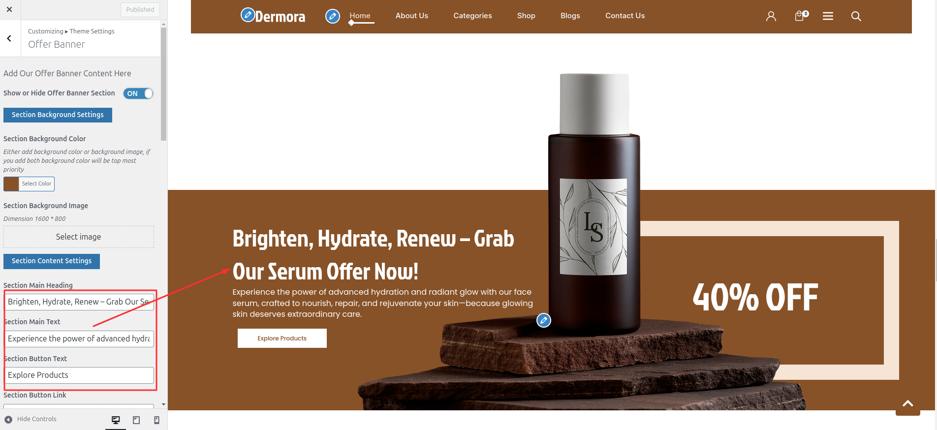 Offer Banner Plans Customizer Settings