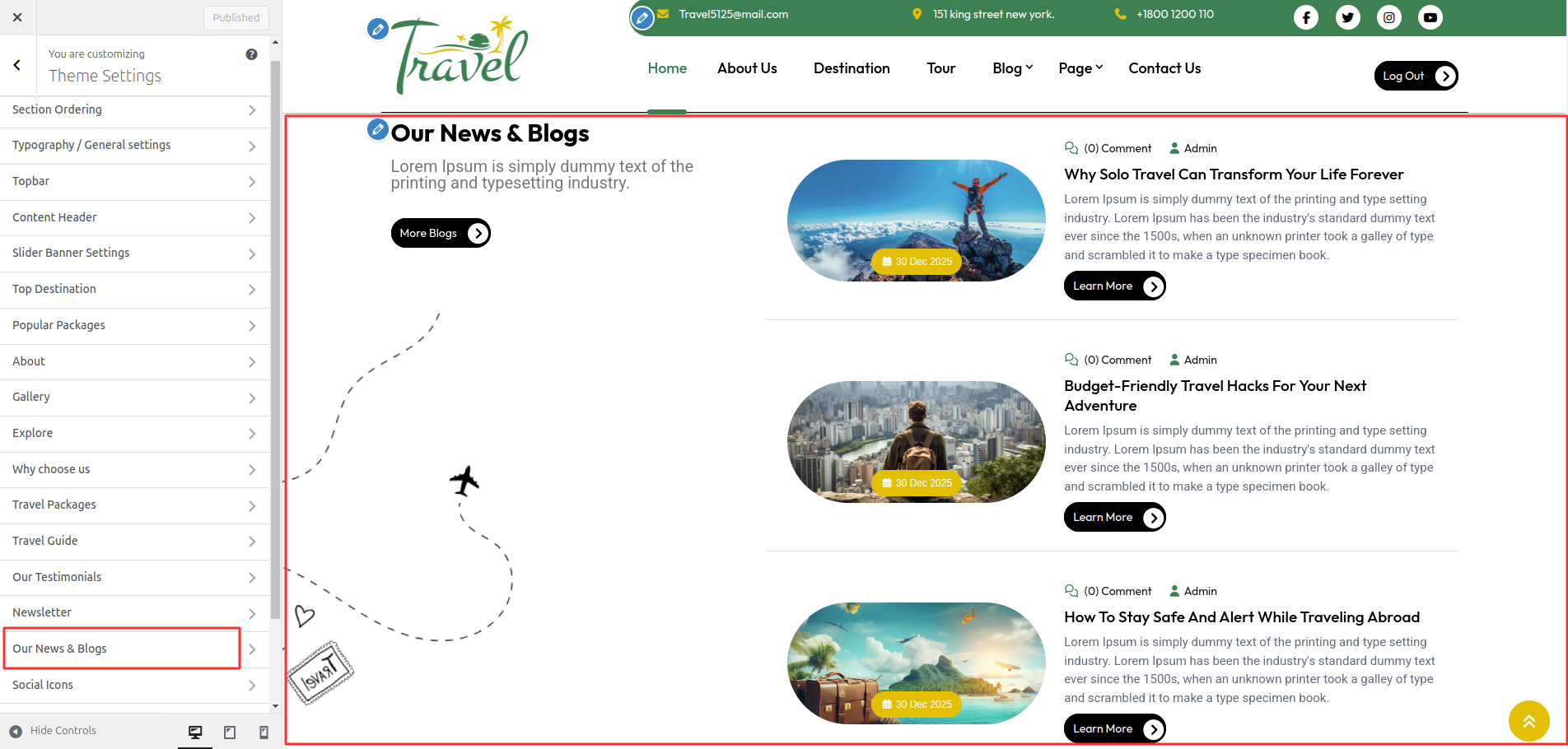 Blog Customizer Settings