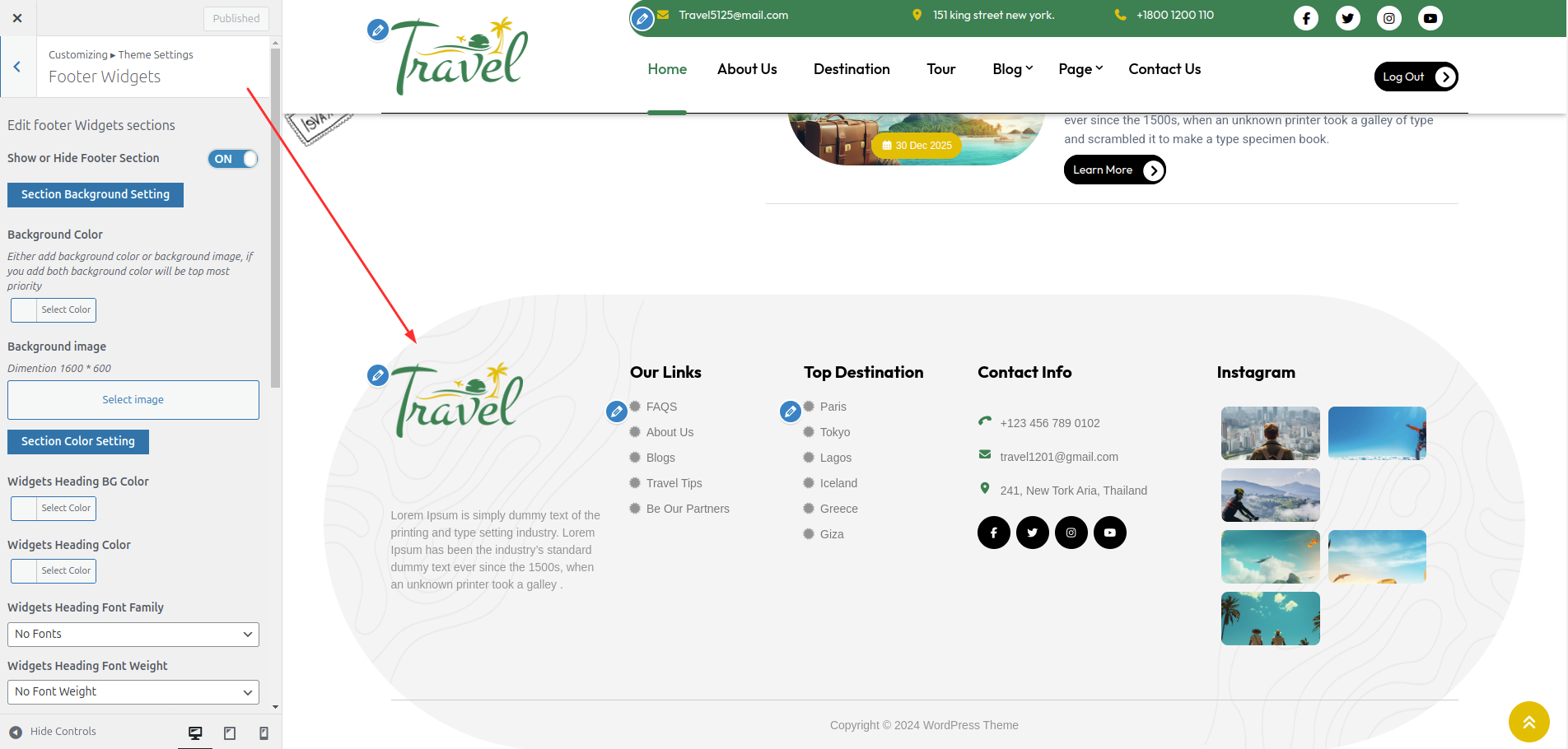 Footer Dashboard Setup