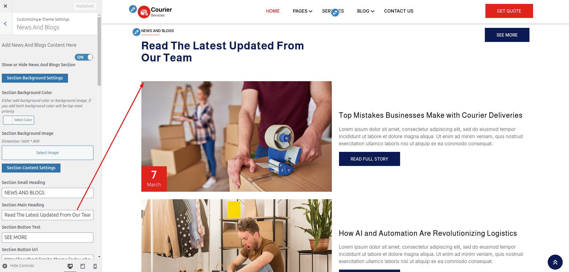 Blog Customizer Settings