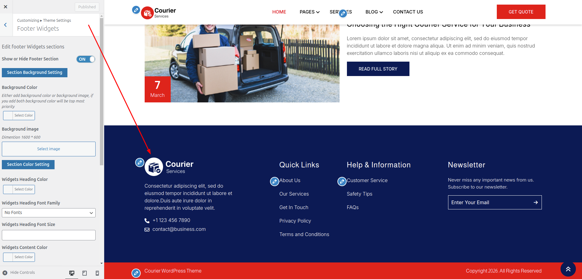 Footer Dashboard Setup