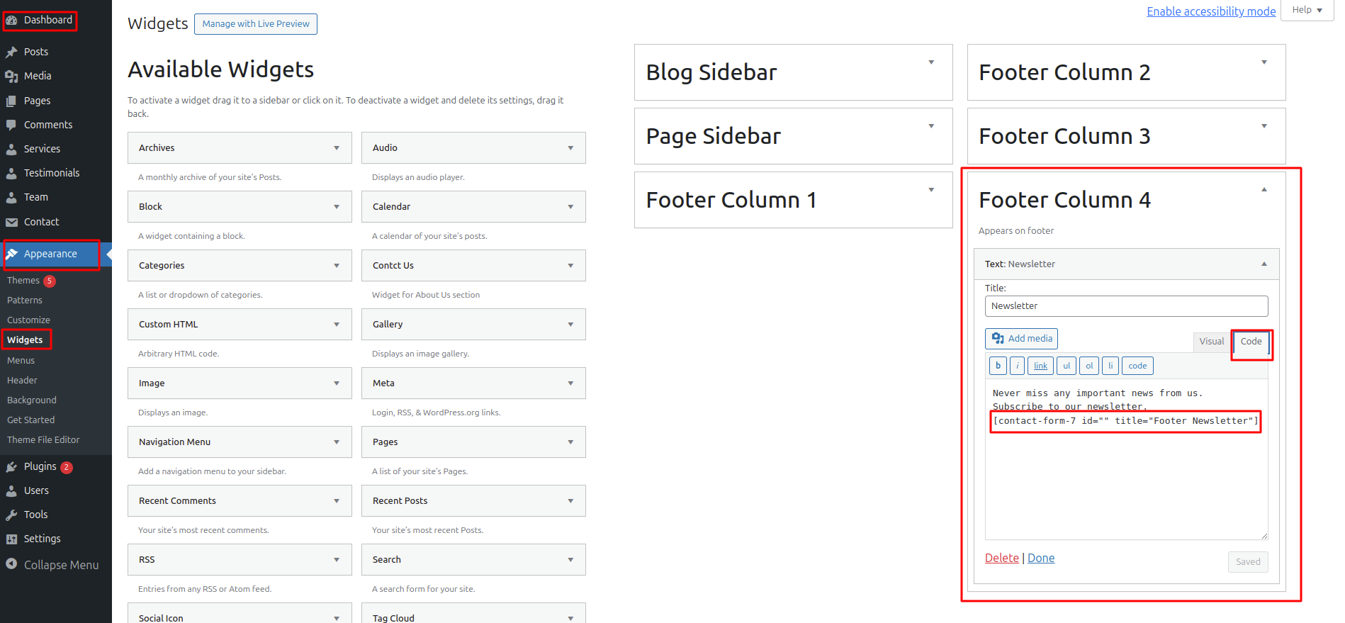 Newsletter Customizer Settings